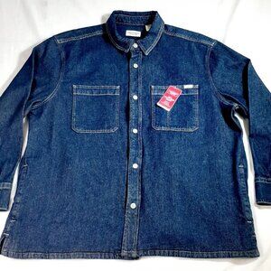 Levi Strauss Utility Shirt Jacket Mens XL Blue Denim Snap Closure Side Pockets